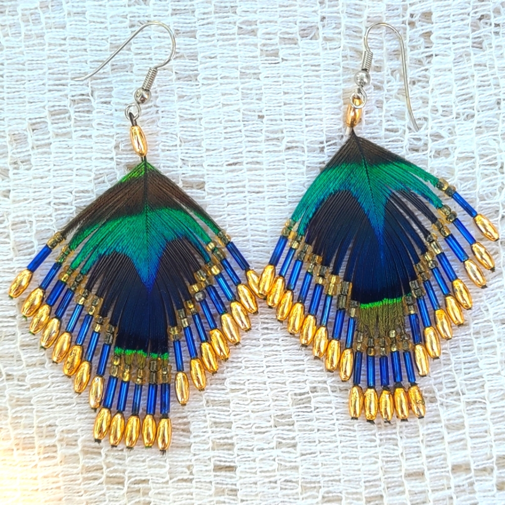 Peacock Feather Pierced Earrings